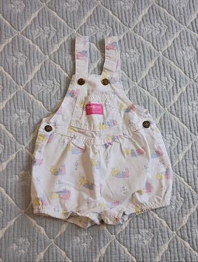 Vintage OshKosh B'gosh White Romper Pink/Purple/Yellow Bunnies 18-24 Months VGUC